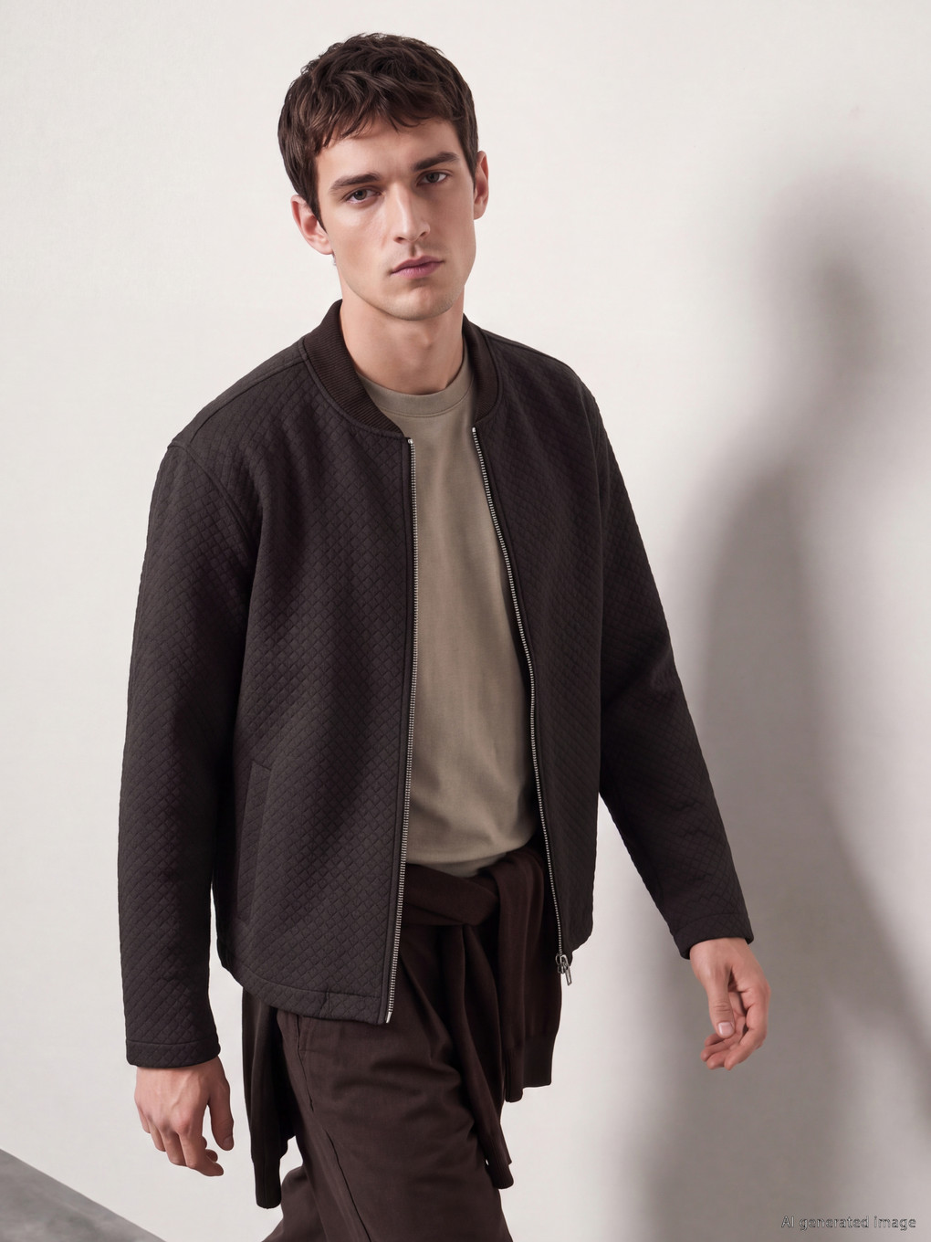 Kahverengi Loose Fit Erkek Bomber Ceket