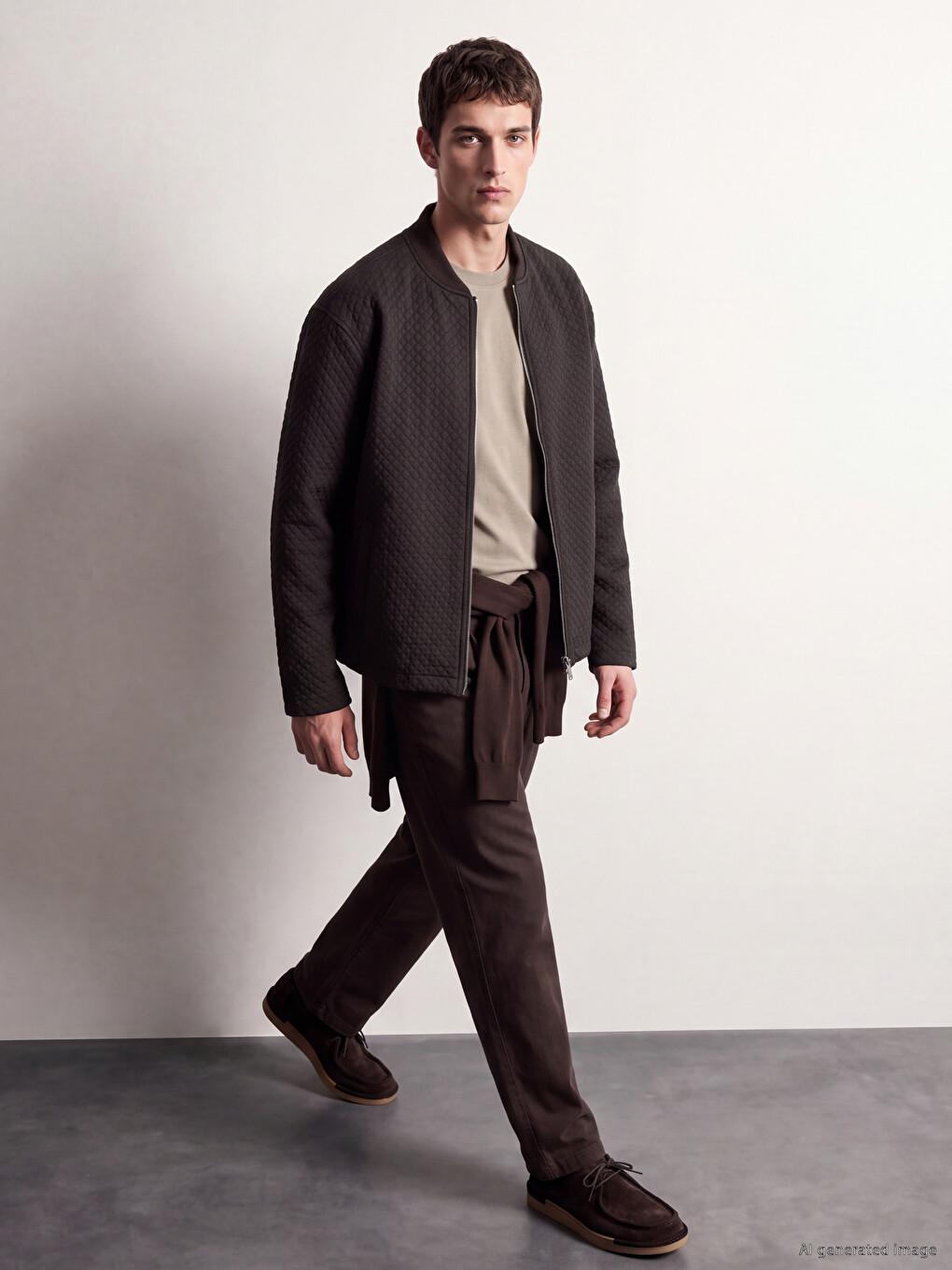 Kahverengi Loose Fit Erkek Bomber Ceket-1