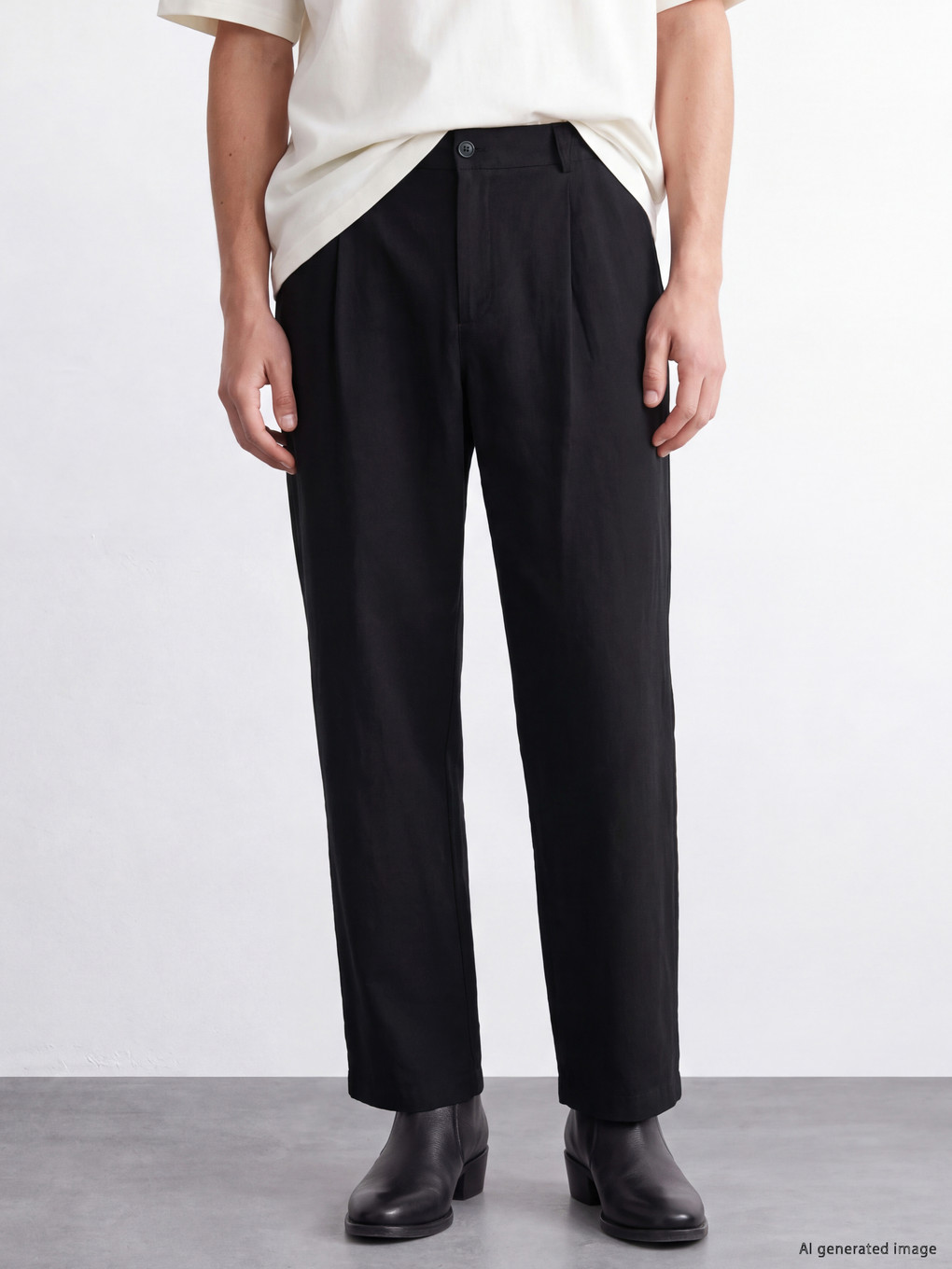 Siyah Loose Fit Erkek Pileli Pantolon-1