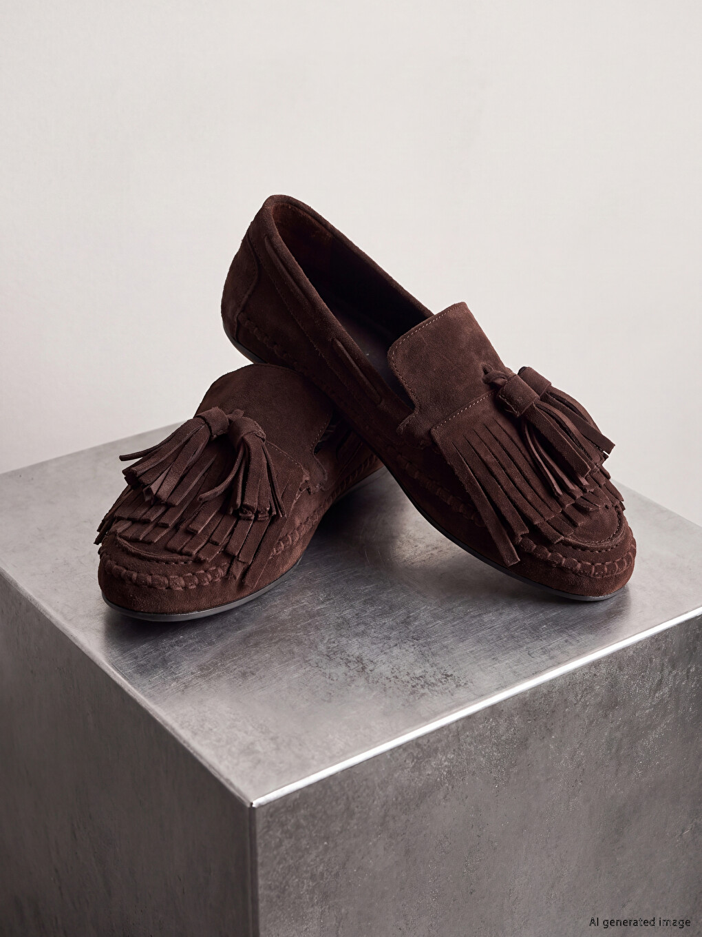 Kahverengi Süet Püskül Detaylı Loafer
