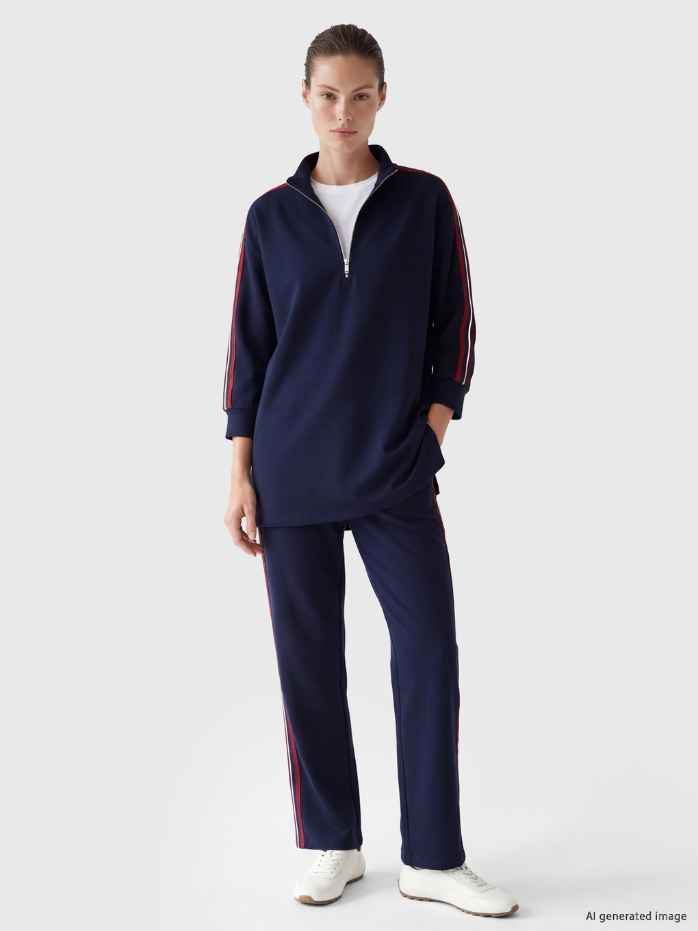 Lacivert Şeritli Soft Touch Kadın Sweatshirt Tunik-1