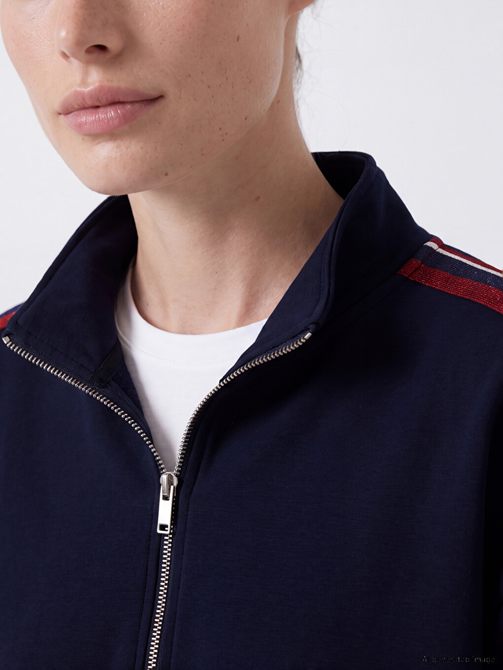 Lacivert Şeritli Soft Touch Kadın Sweatshirt Tunik-2