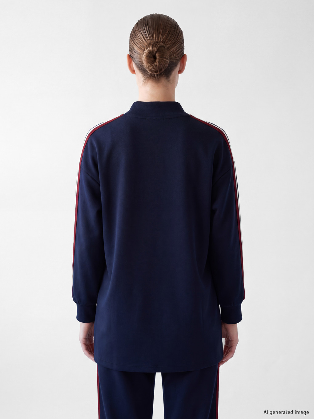 Lacivert Şeritli Soft Touch Kadın Sweatshirt Tunik-3
