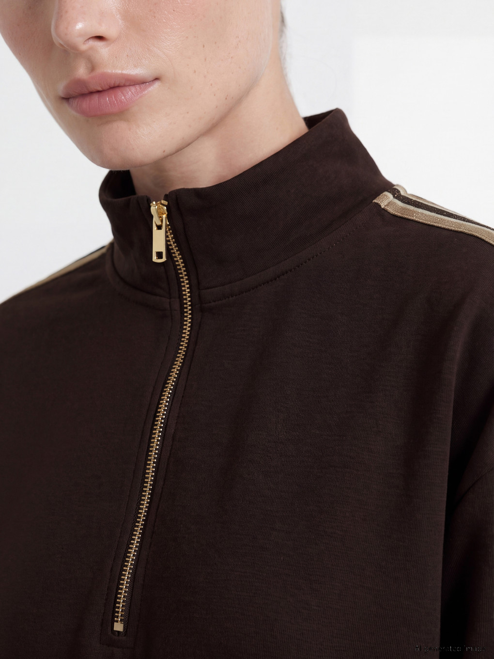 Kahverengi Şeritli Soft Touch Kadın Sweatshirt Tunik-2