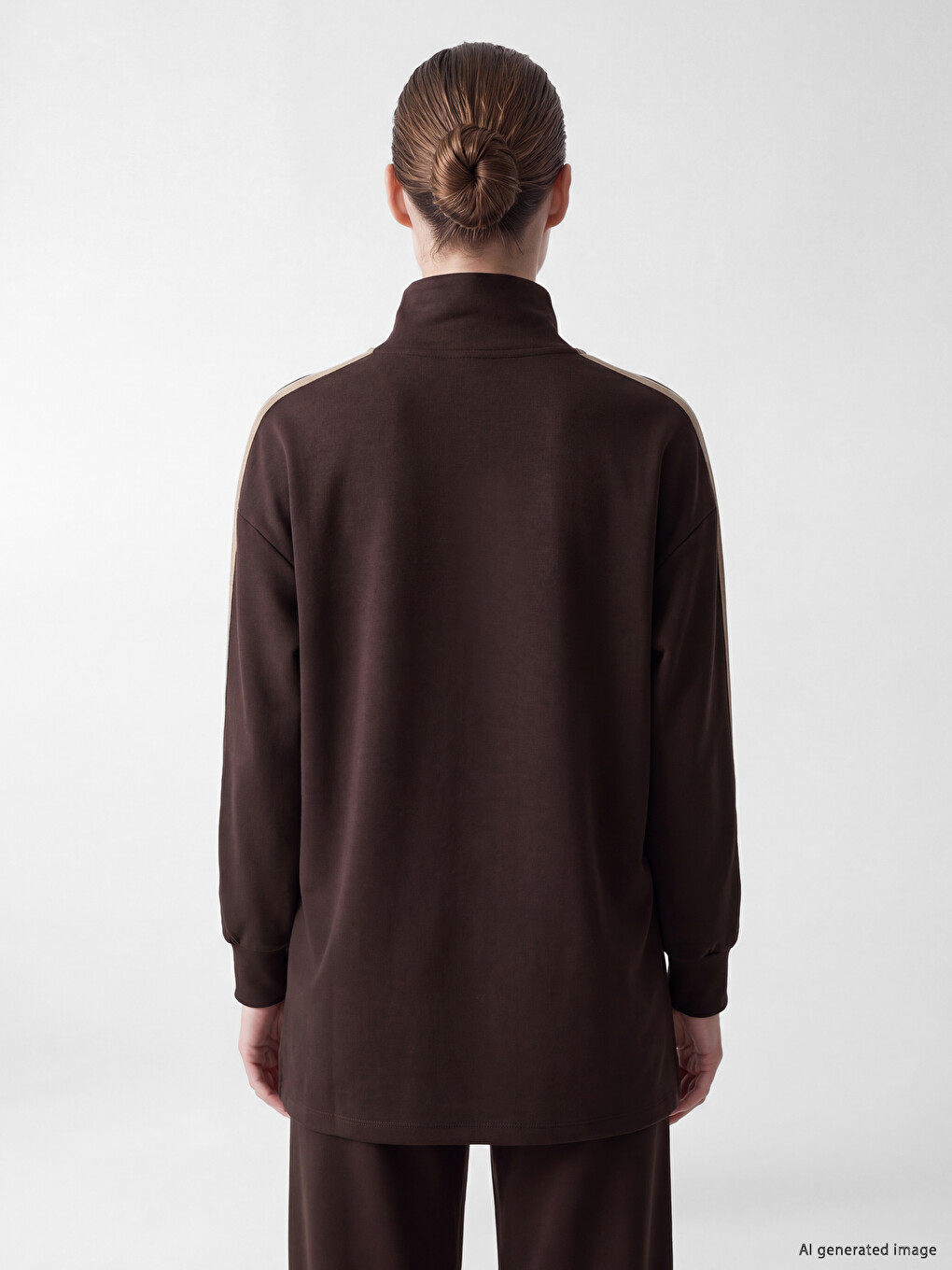 Kahverengi Şeritli Soft Touch Kadın Sweatshirt Tunik-3