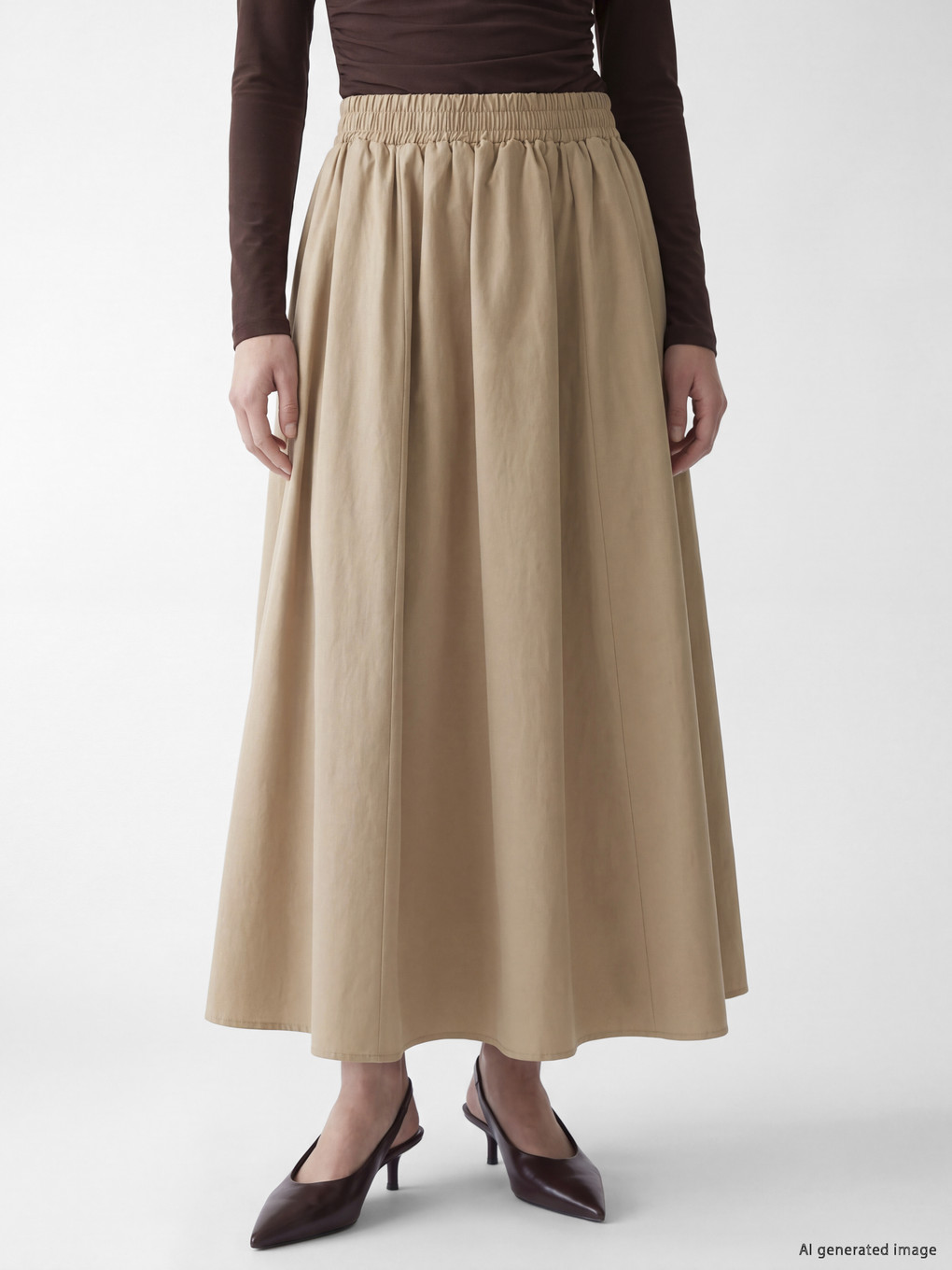 Elastic Waist A-line Poplin Skirt-1