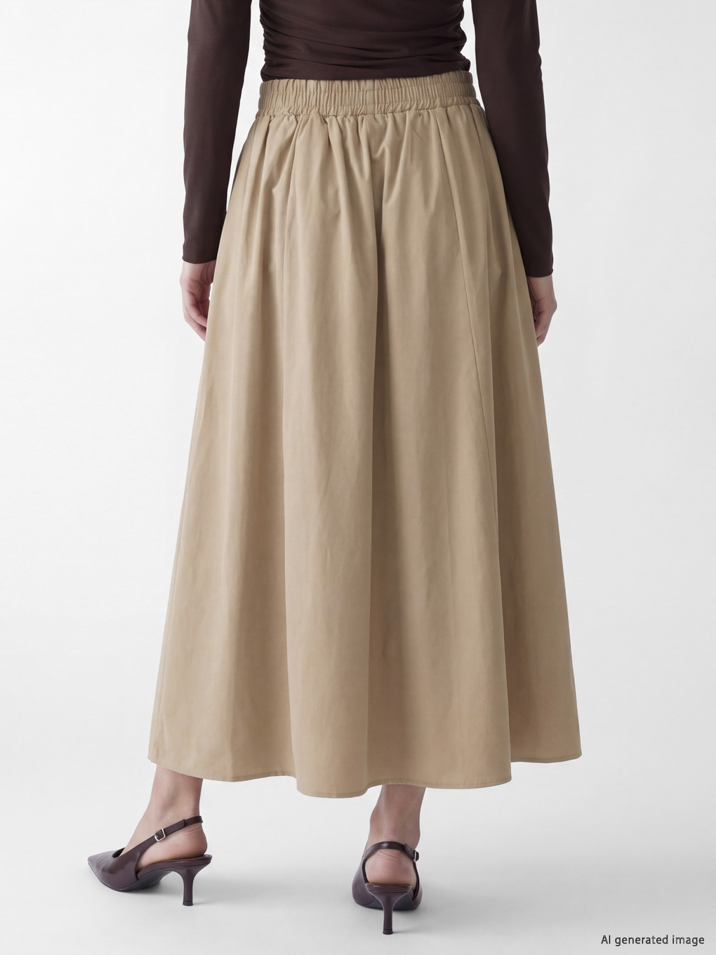 Elastic Waist A-line Poplin Skirt-2