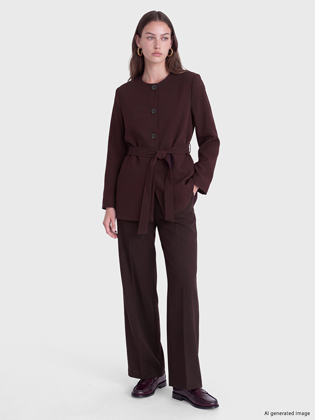 Crew Neck Sash Women's Jacket-1