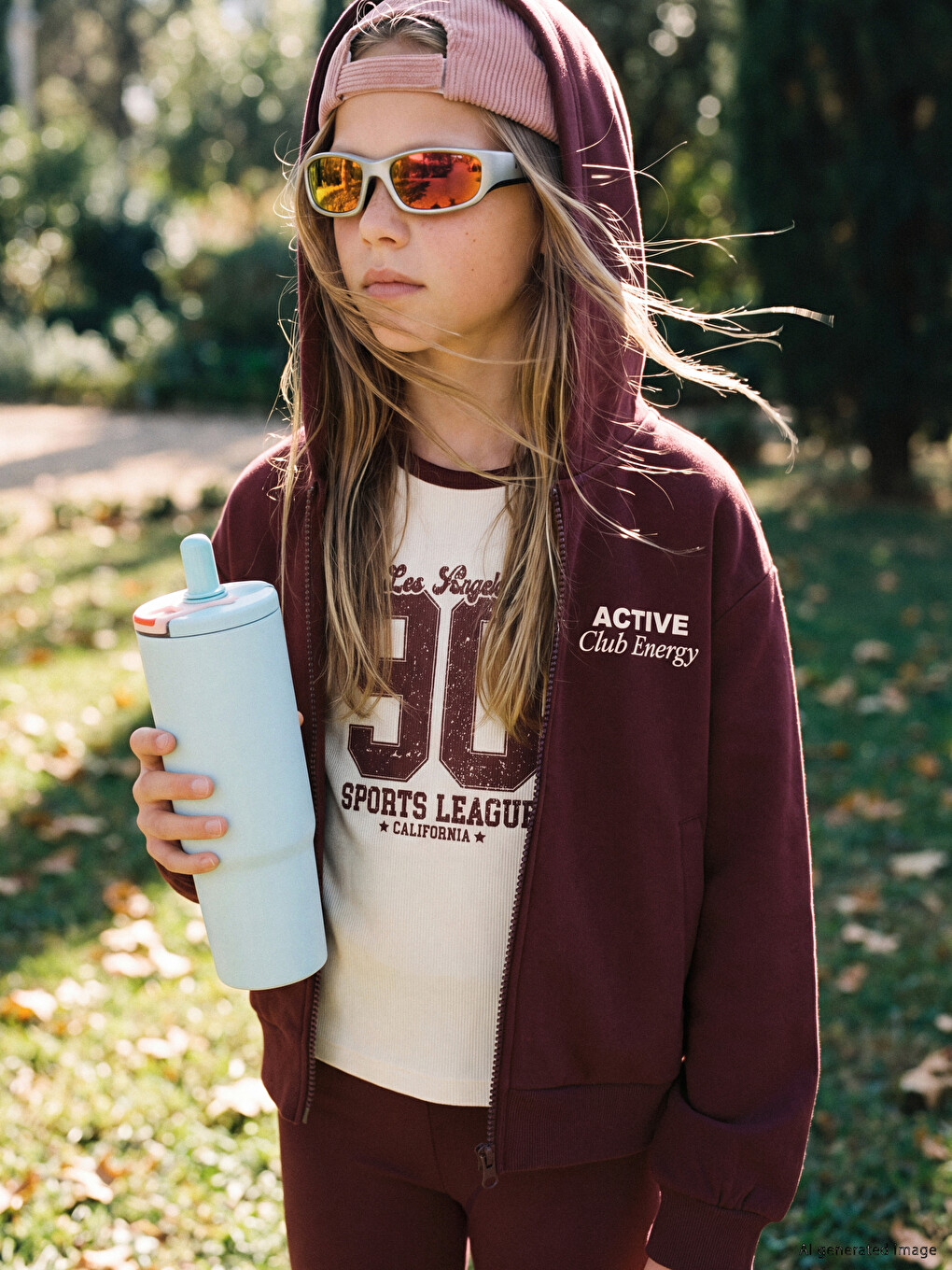 Mürdüm Kapüşonlu Genç Kız Fermuarlı Sweatshirt