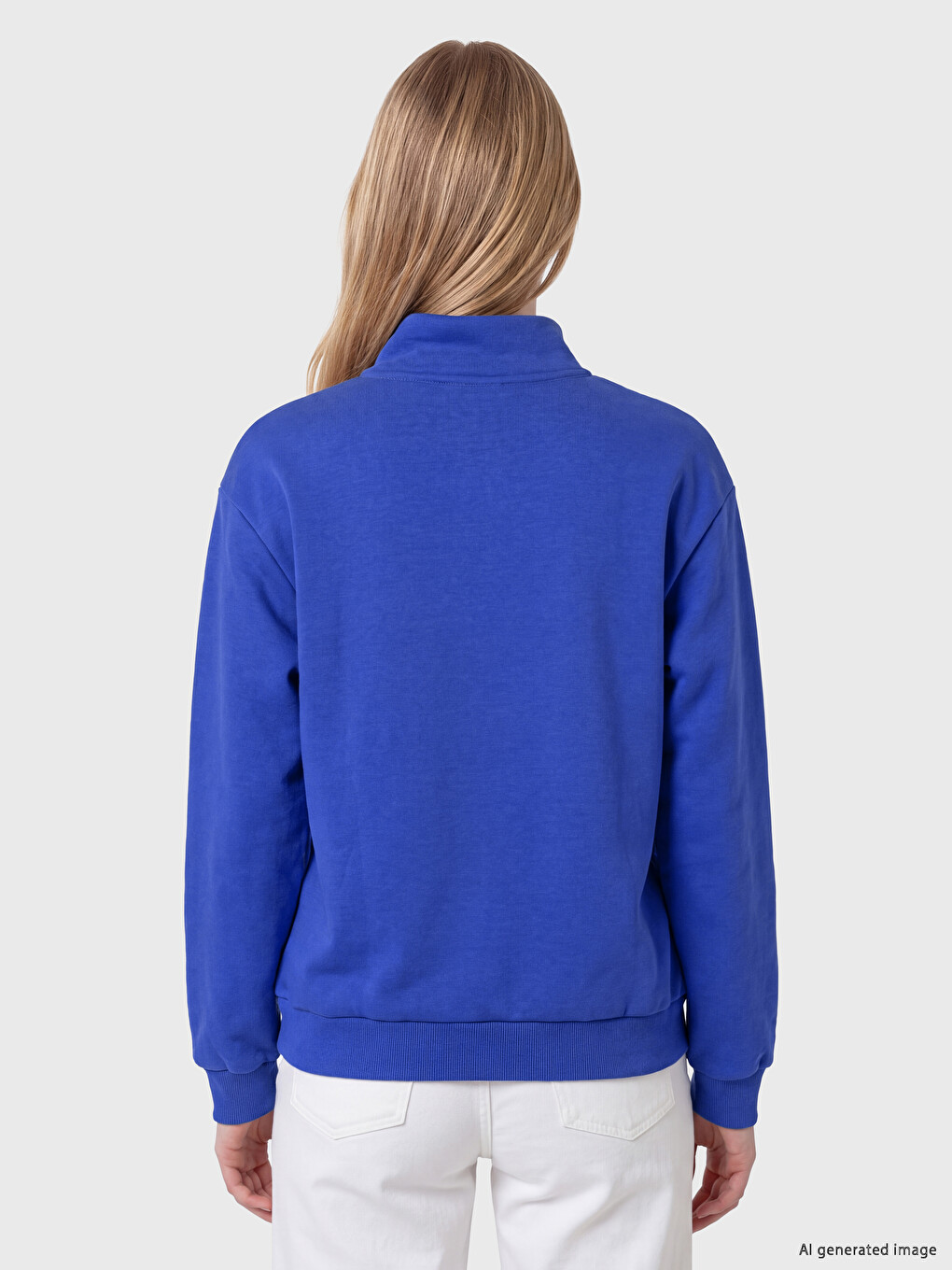 Mavi Nakışlı Oversize Kadın Kalın Sweatshirt-3