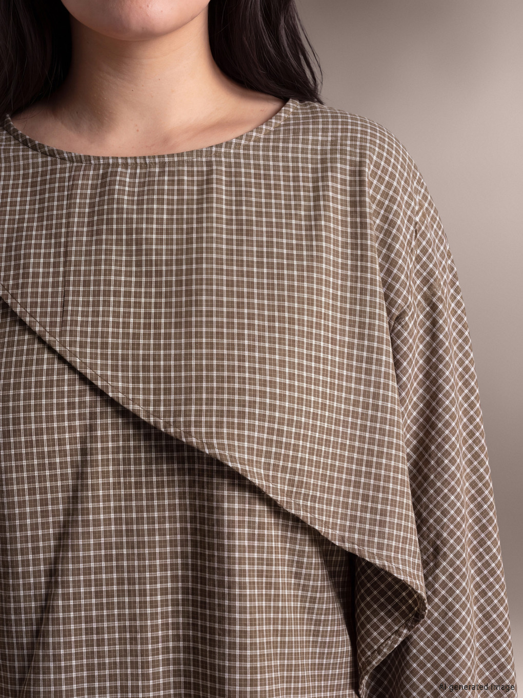 Plus Size Plaid Shawl Detailed Blouse-2