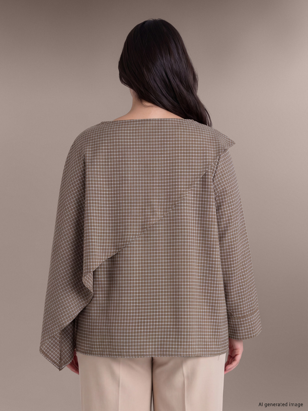 Plus Size Plaid Shawl Detailed Blouse-3