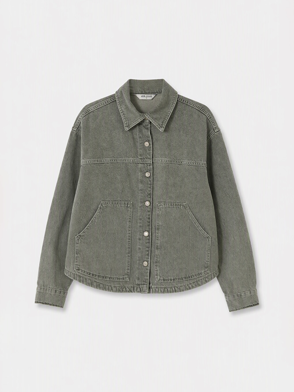 Yeşil Gömlek Yaka Oversize Kadın Jean Ceket