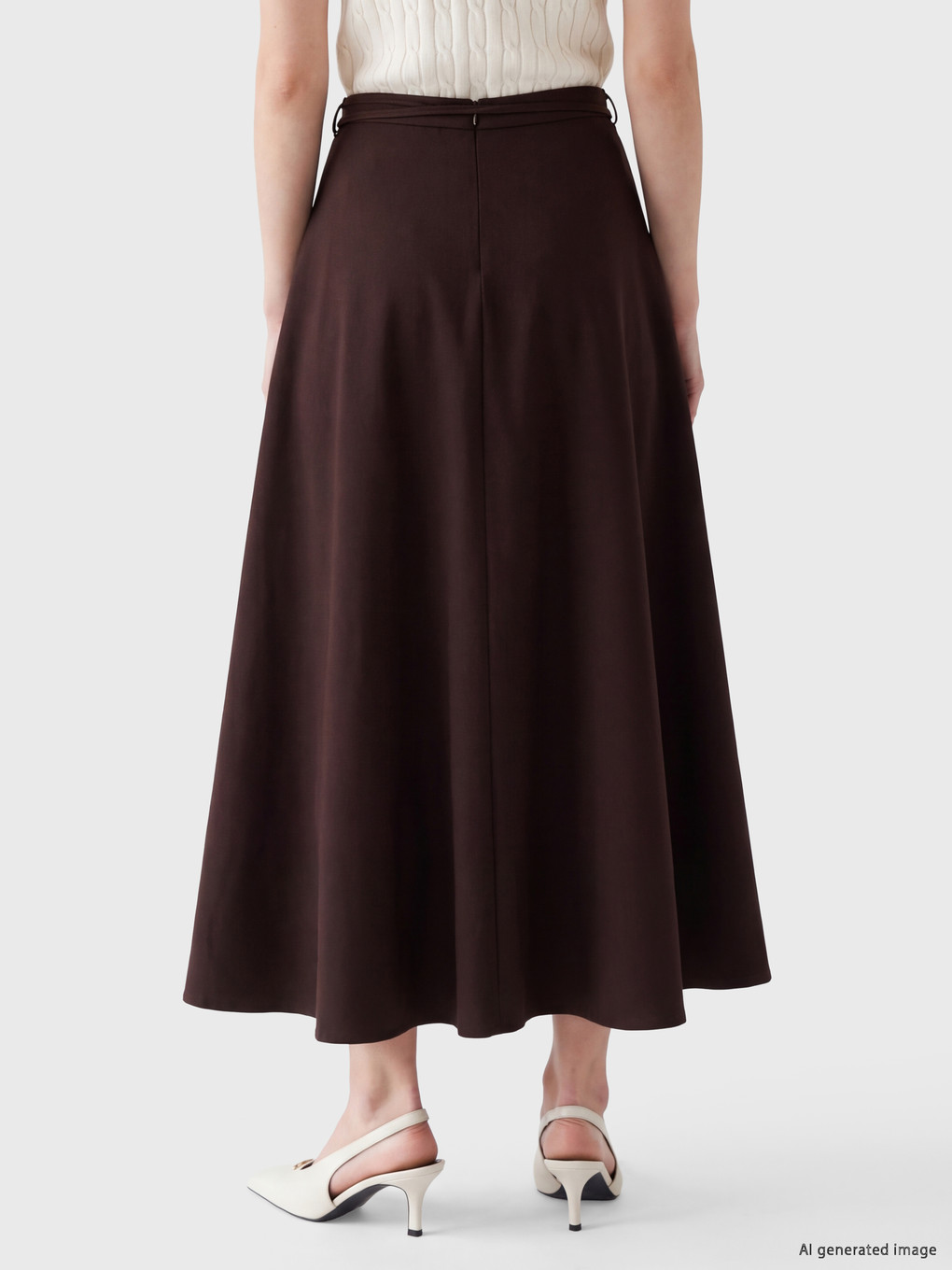 Waisted Zippered Flared Skirt-3