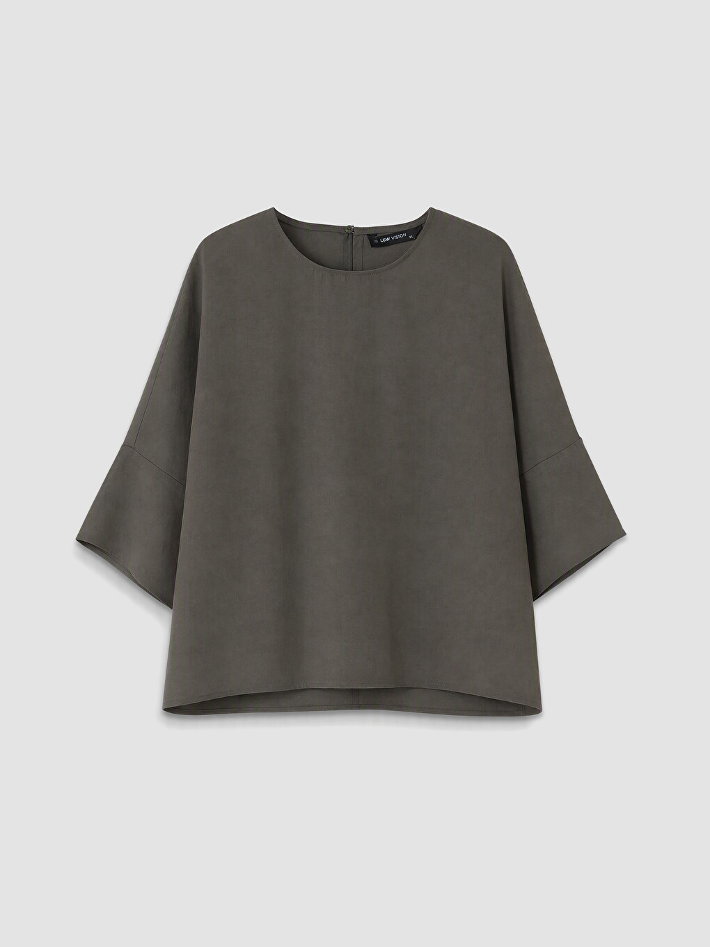 Haki Bisiklet Yaka Geniş Kollu Oversize Bluz