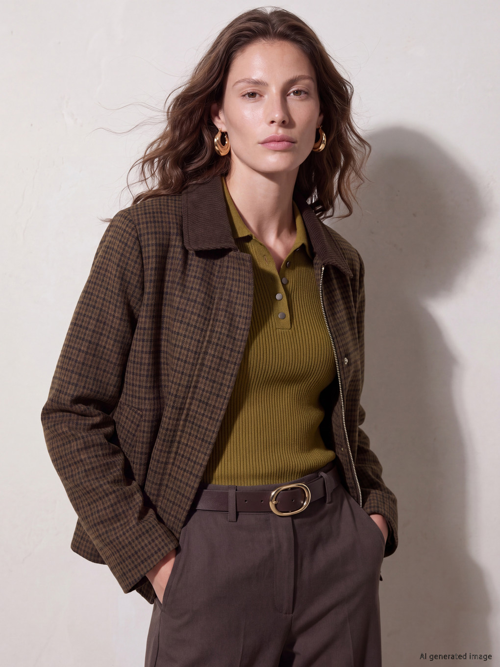  Velvet Collar Plaid Women's Jacket