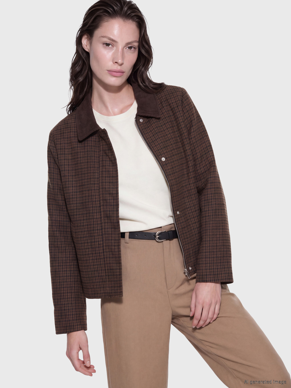 Velvet Collar Plaid Women's Jacket-1