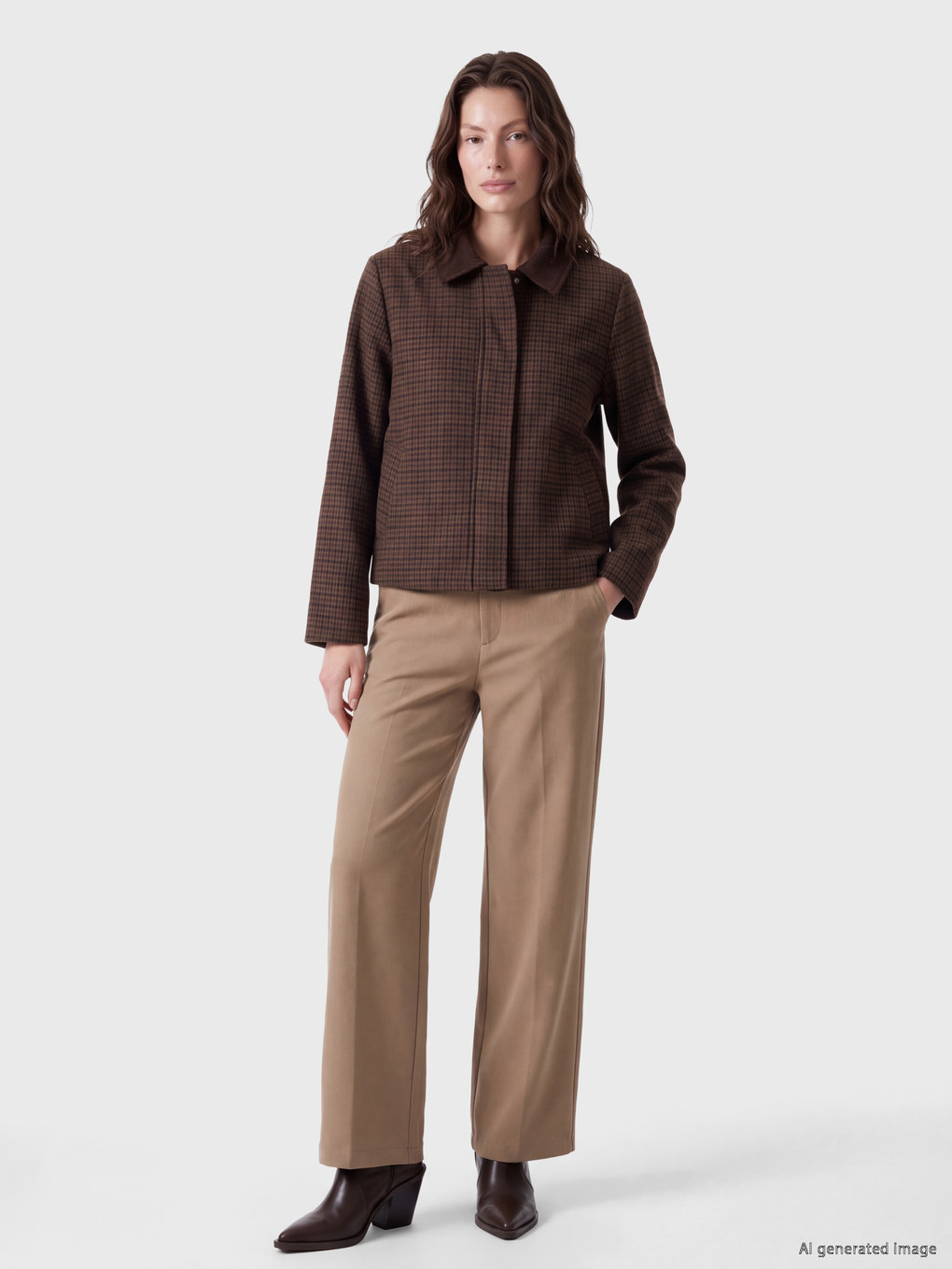 Velvet Collar Plaid Women's Jacket-2