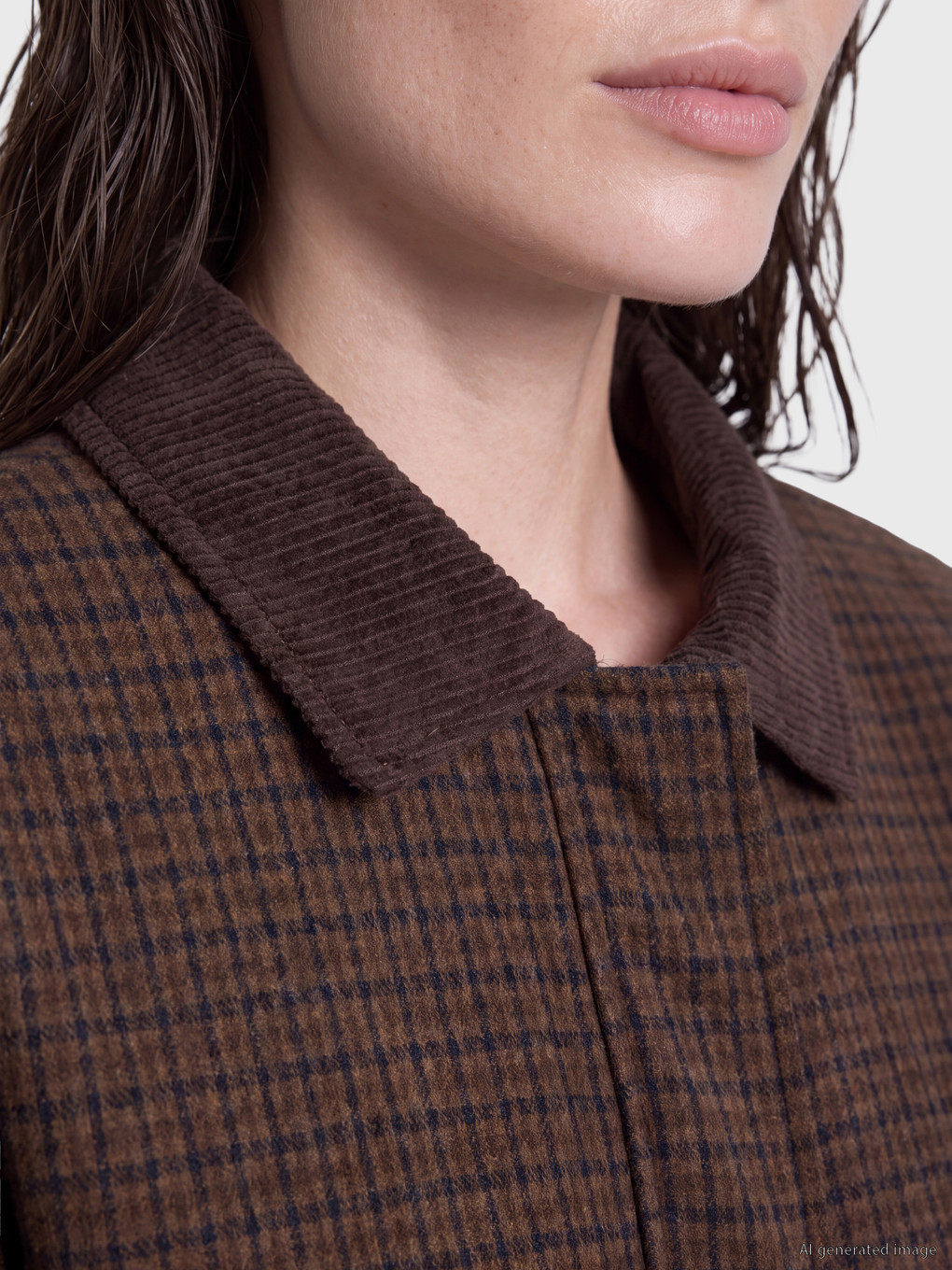 Velvet Collar Plaid Women's Jacket-3