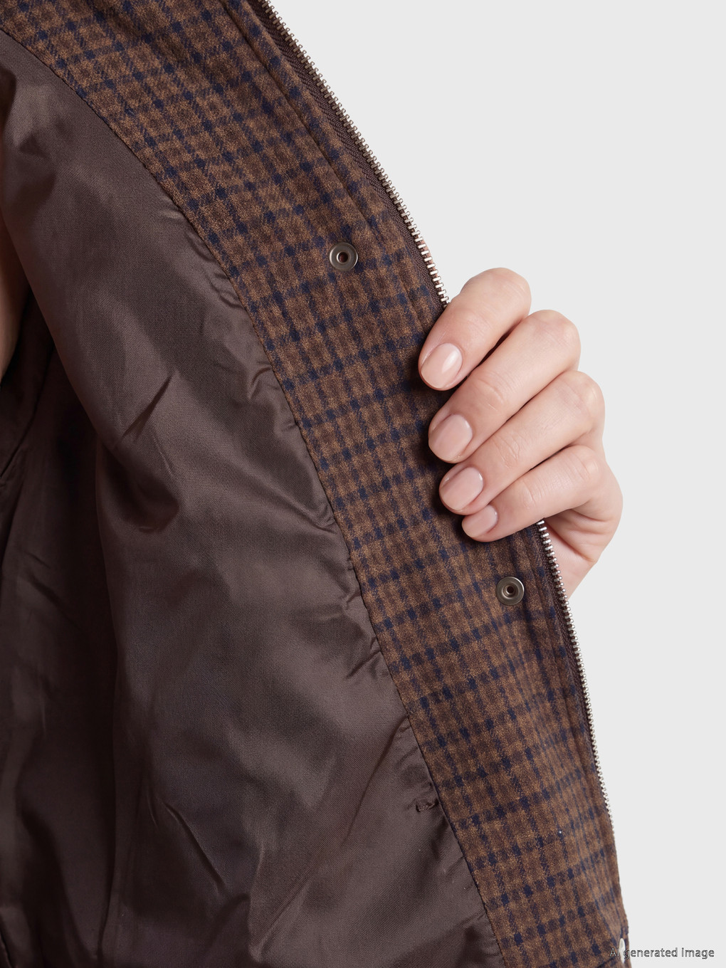 Velvet Collar Plaid Women's Jacket-4