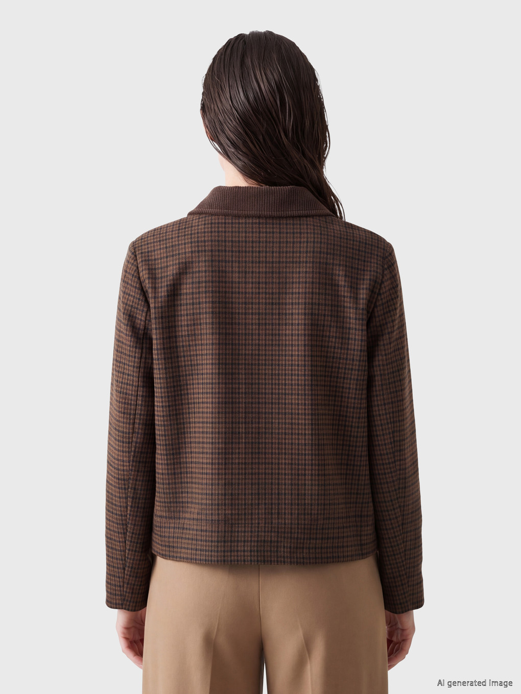 Velvet Collar Plaid Women's Jacket-5