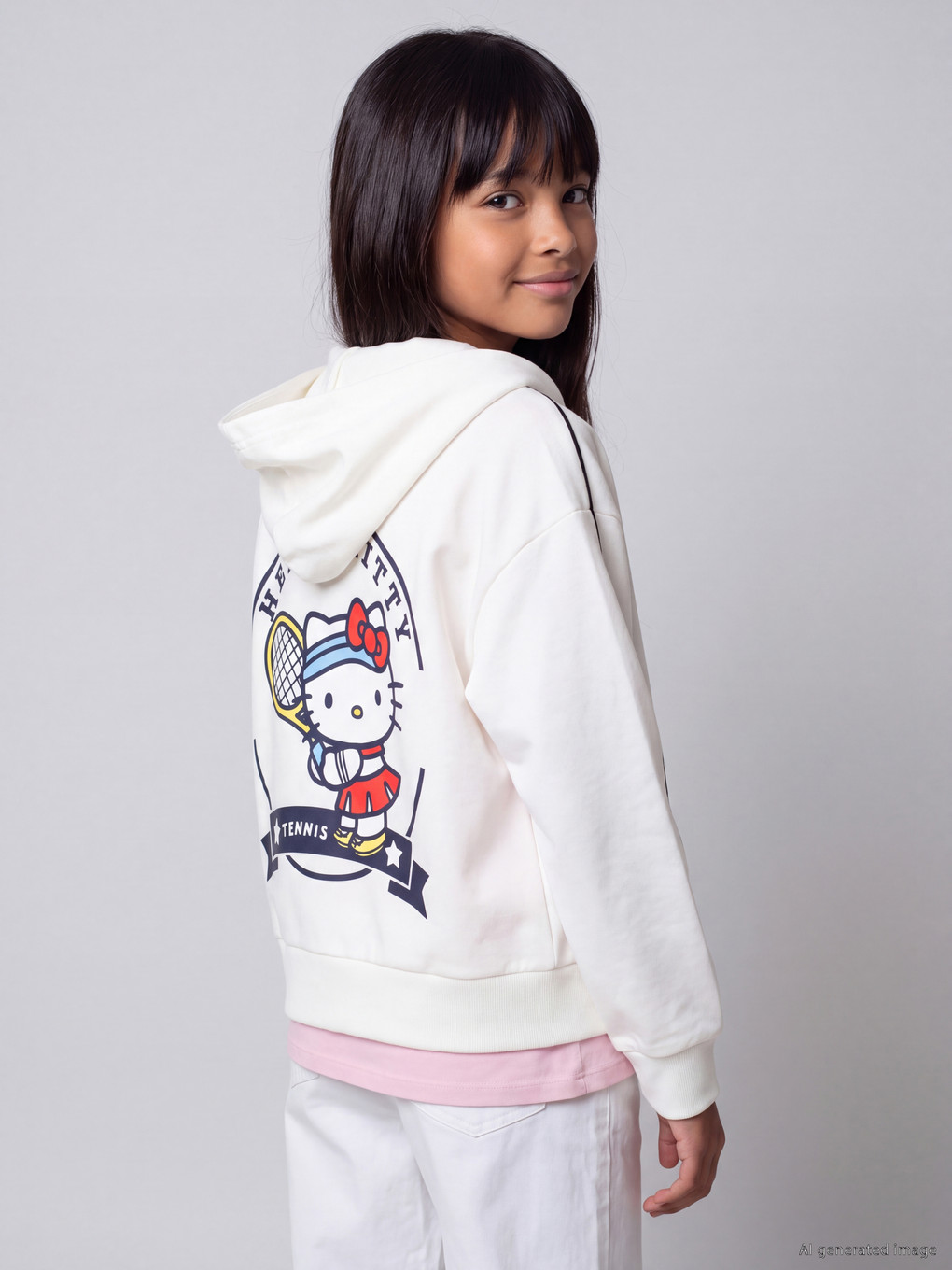 Hanorac Cu Fermoar Imprimat Hello Kitty Pentru Fată, Atingere Fină