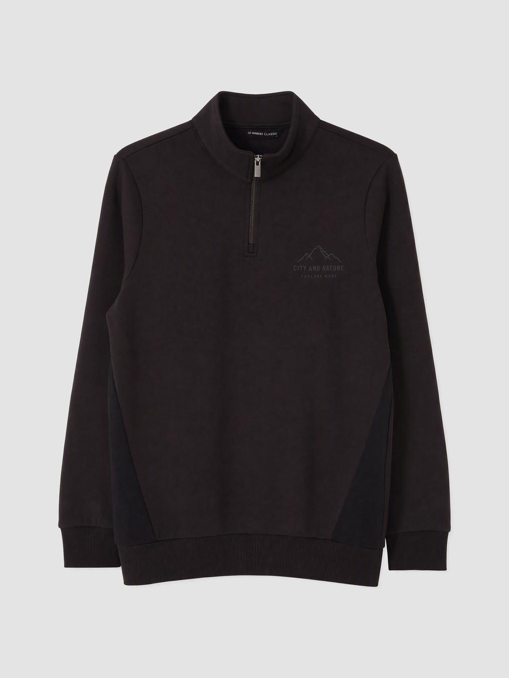 Kahverengi Dik Yaka Baskılı Sweatshirt
