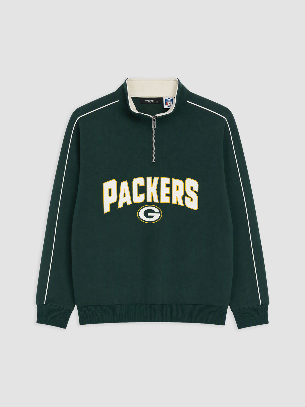 Yeşil Dik Yaka Baskılı Kalın Sweatshirt