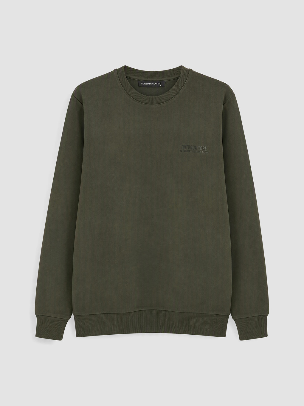 Haki Bisiklet Yaka Baskılı Erkek Sweatshirt