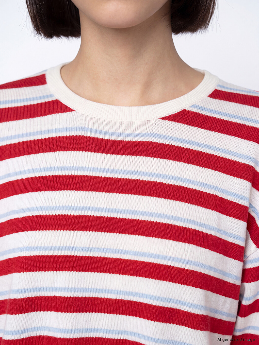 Beyaz Bisiklet Yaka Çizgili Kadın Triko Kazak-2