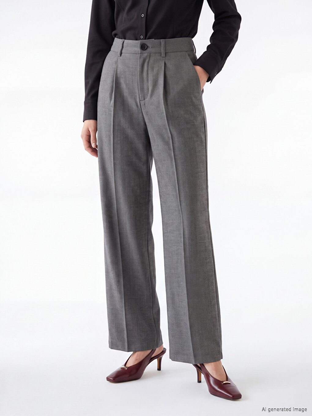 Wide Legged Pleated Women's Tailored Trousers-1