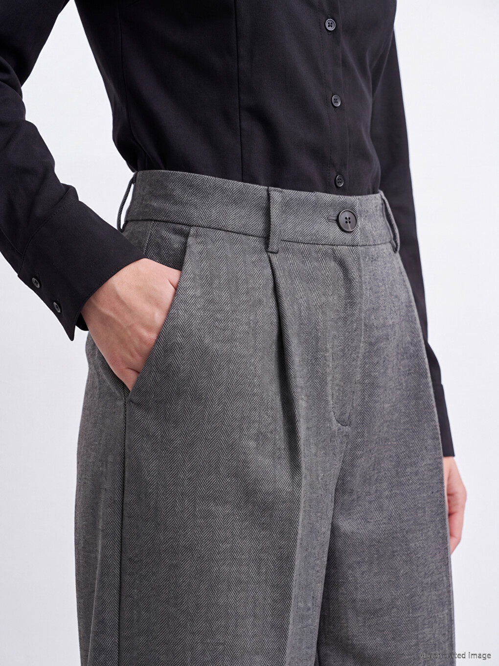 Wide Legged Pleated Women's Tailored Trousers-2