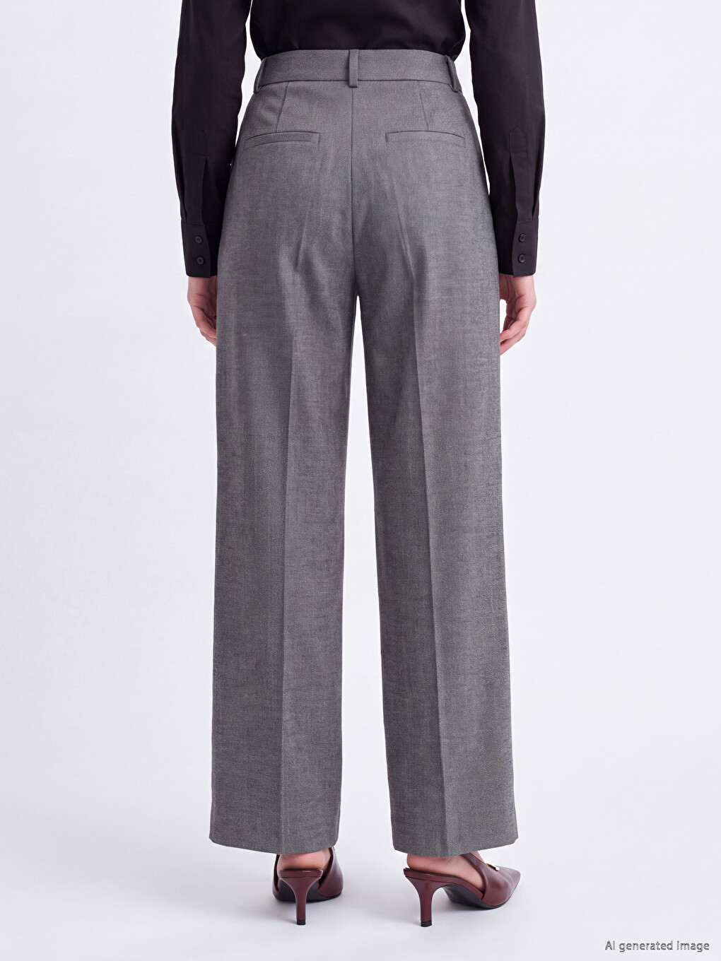 Wide Legged Pleated Women's Tailored Trousers-3