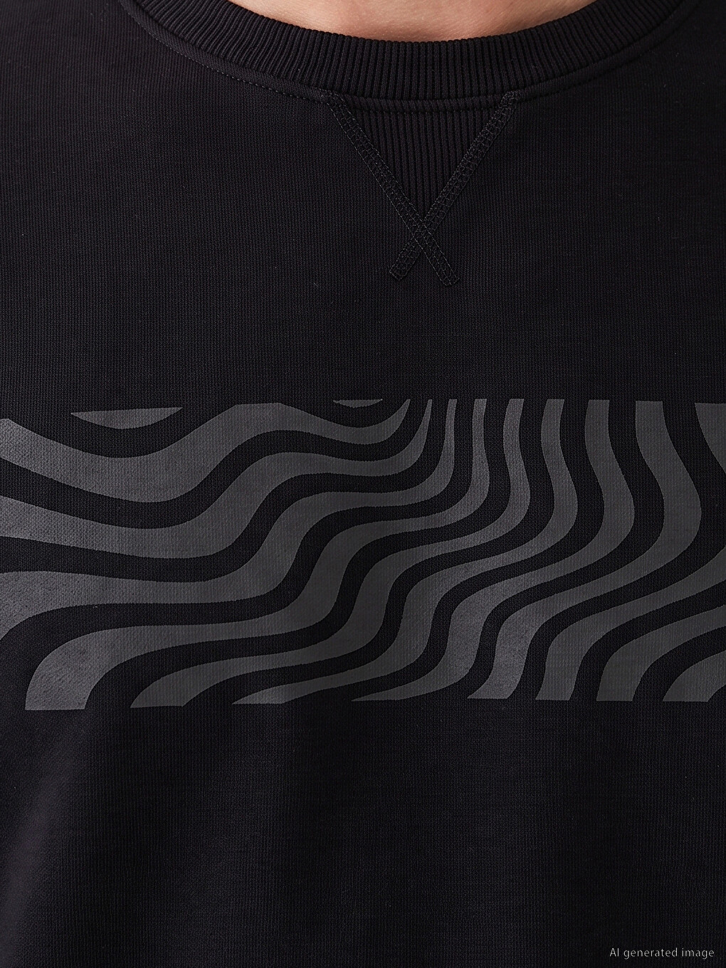 Siyah Bisiklet Yaka Erkek Sweatshirt-1