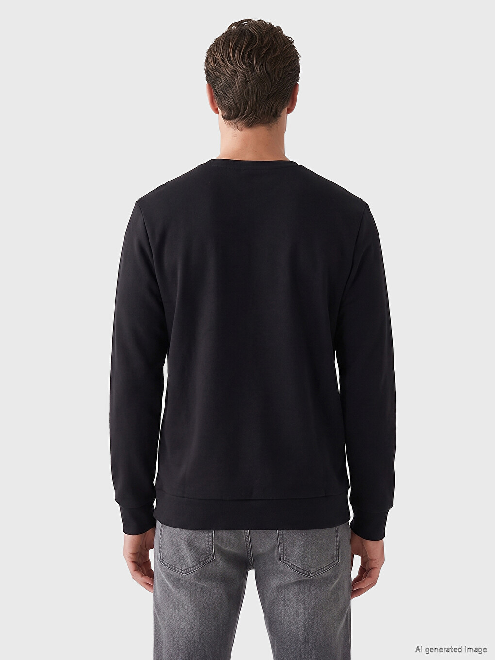 Siyah Bisiklet Yaka Erkek Sweatshirt-2