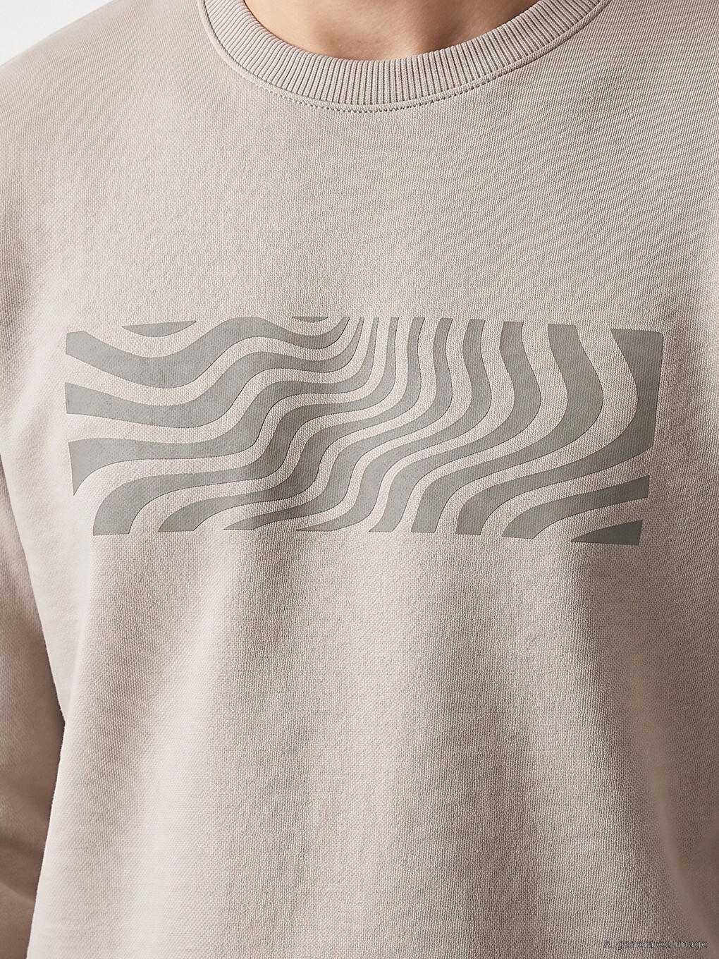 Gri Bisiklet Yaka Desenli Erkek Sweatshirt-2