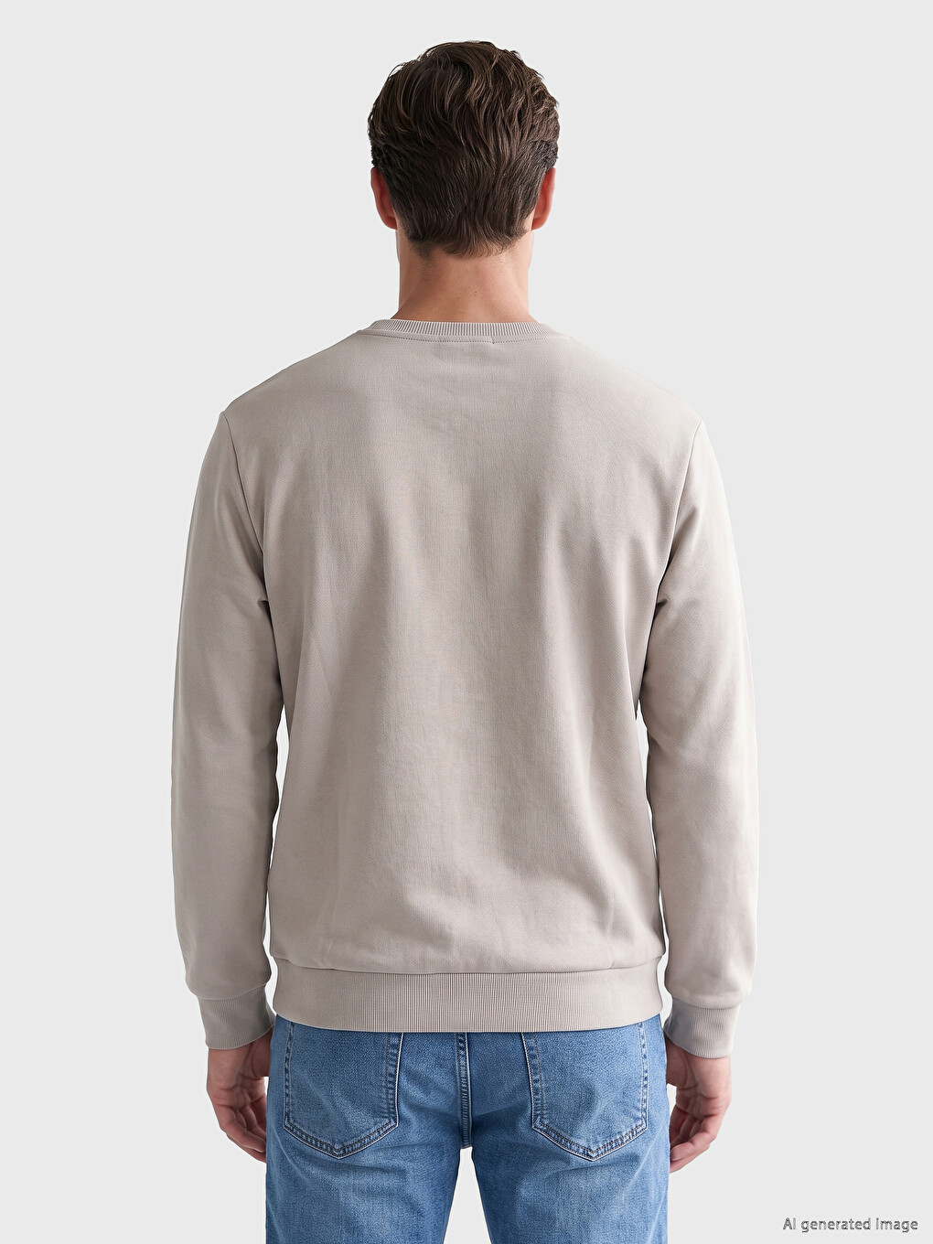 Gri Bisiklet Yaka Desenli Erkek Sweatshirt-3