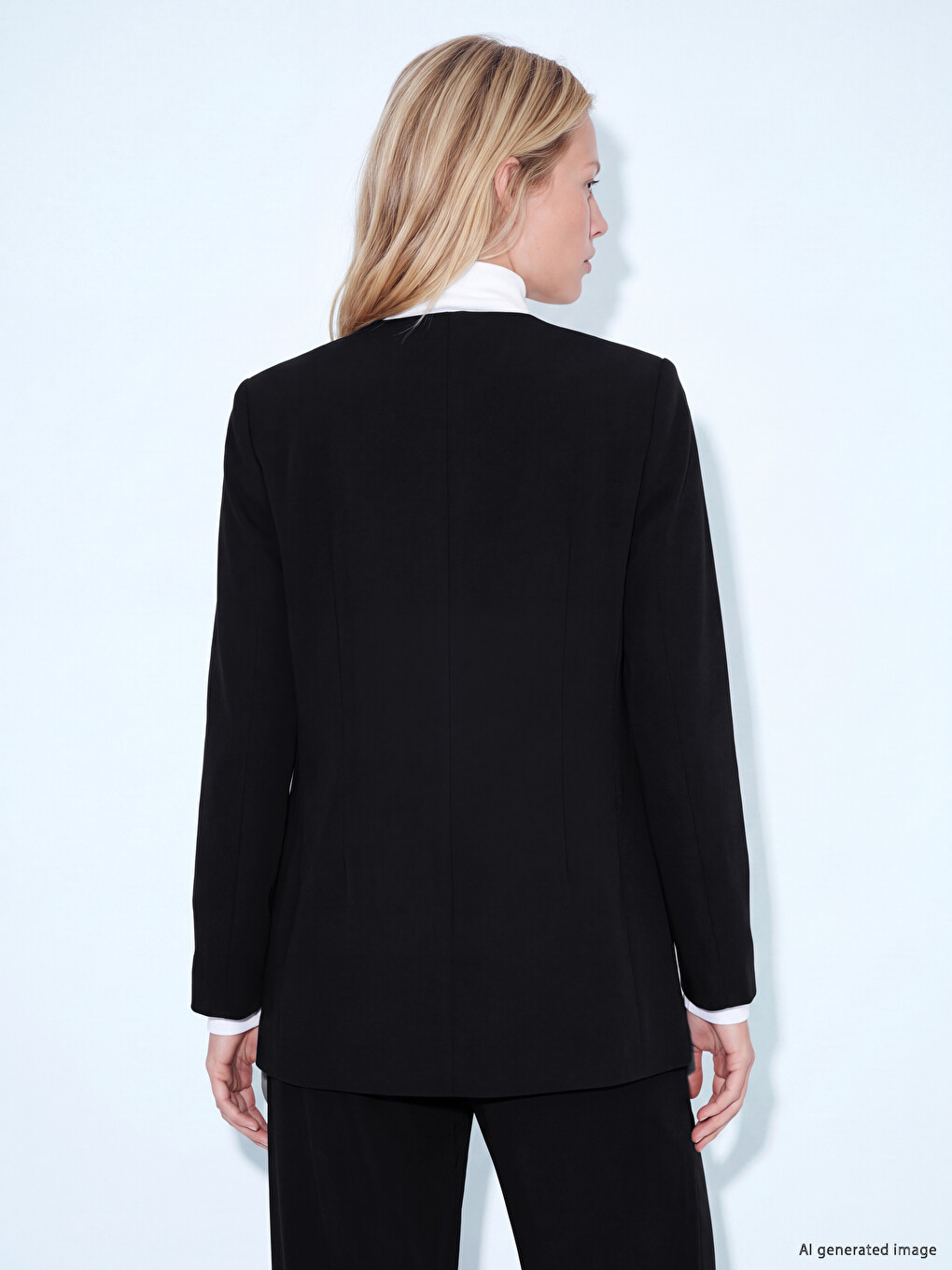Siyah Kruvaze Yaka Kadın Blazer Ceket-4