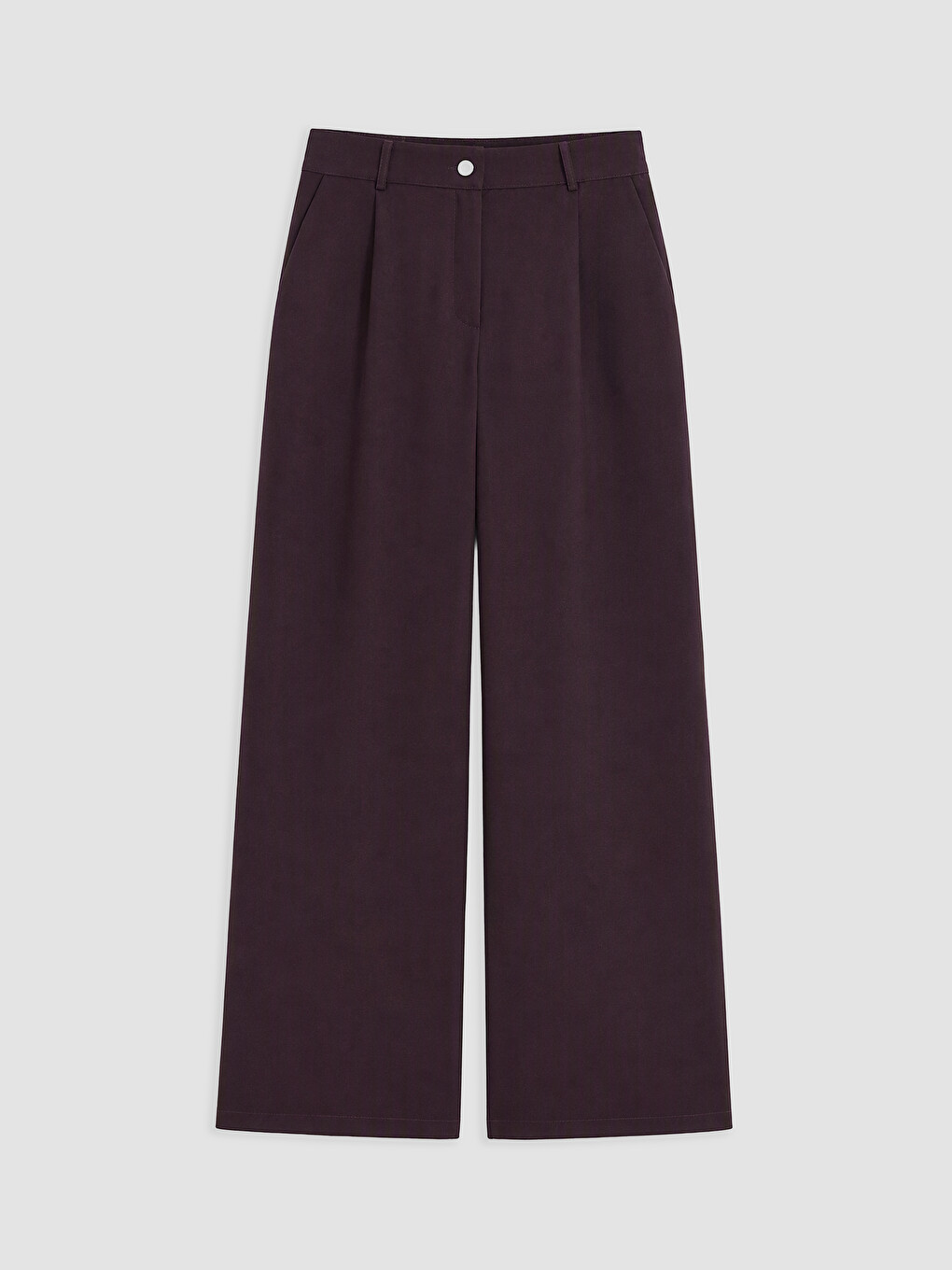Mürdüm Geniş Paça Pileli Kadın Pantolon-4