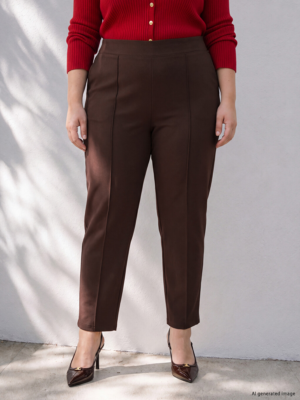 Plus Size Elastic Waist Women's Trousers-1