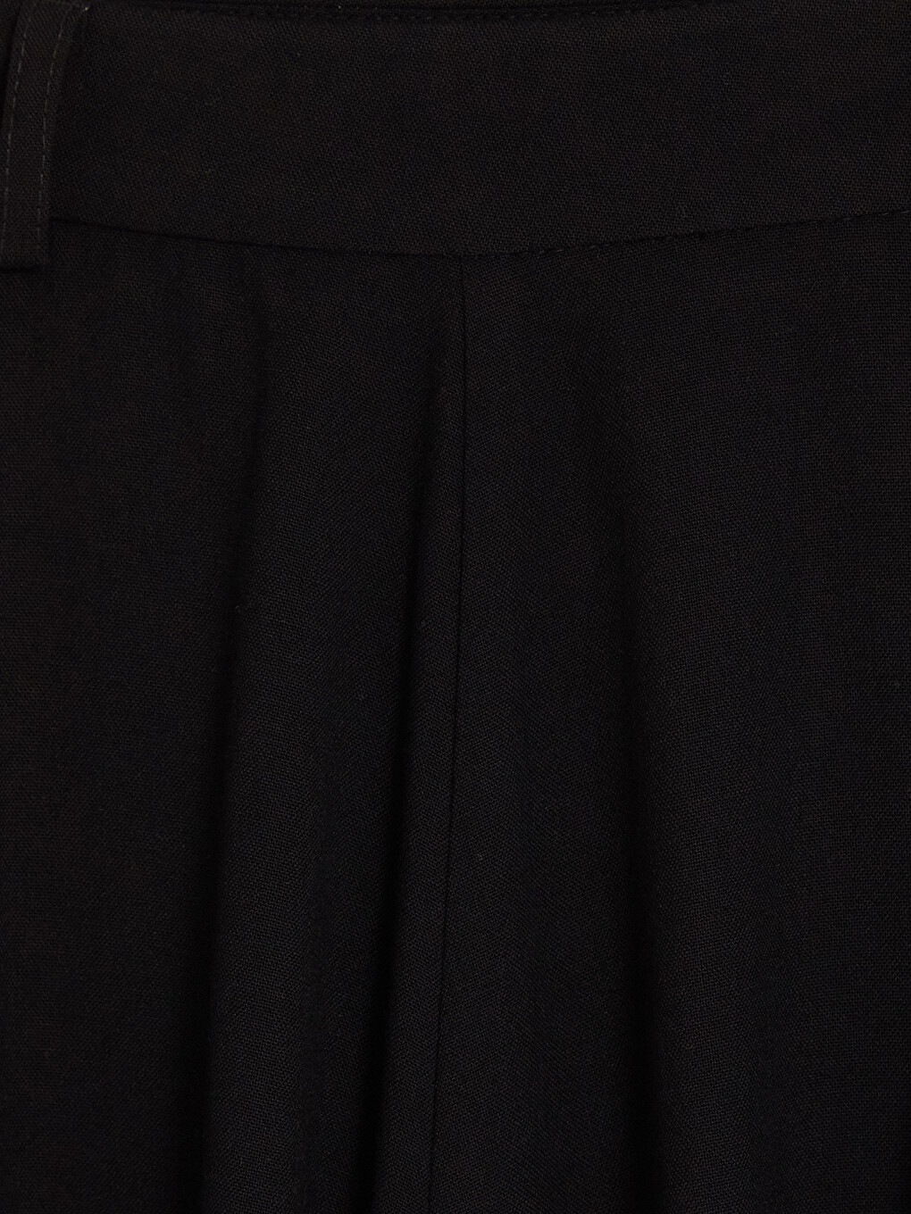 Siyah Beli Fermuarlı Geniş Paça Kadın Pantolon-2