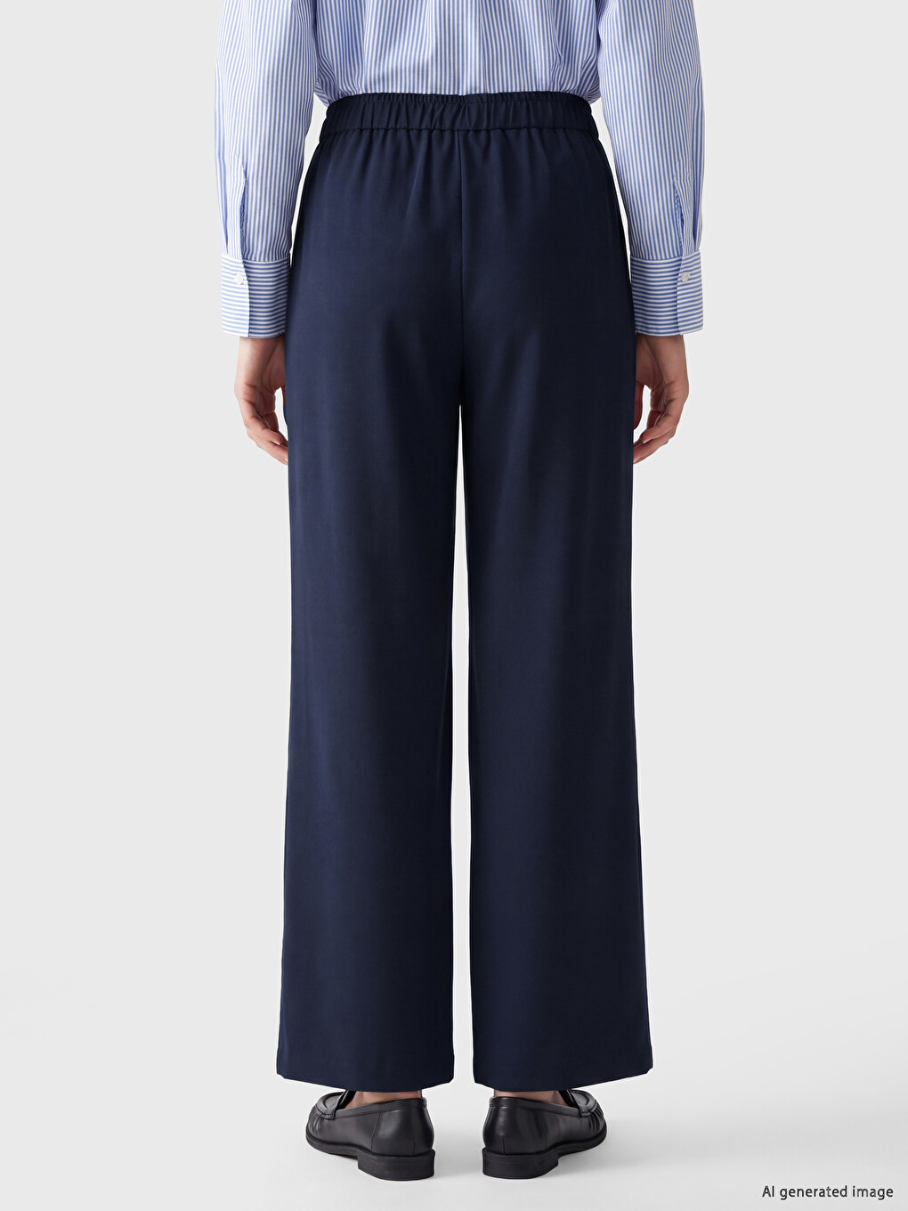 Pantaloni Din Țesătură Plisată Cu Talie Elastică Pentru Femei-3
