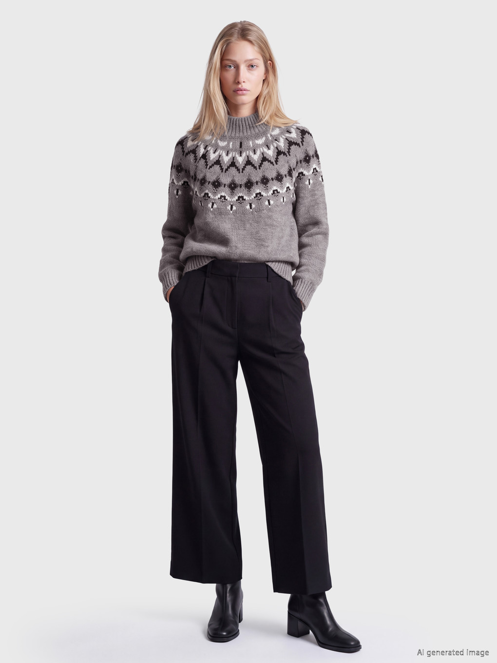 Mock Neck Patterned Women's Knitwear Sweater-1