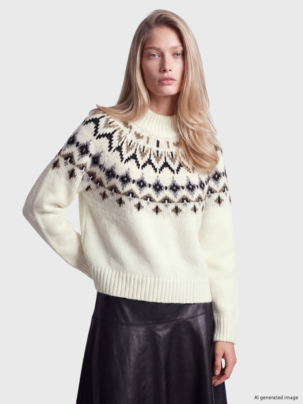 Mock Neck Patterned Women's Knitwear Sweater