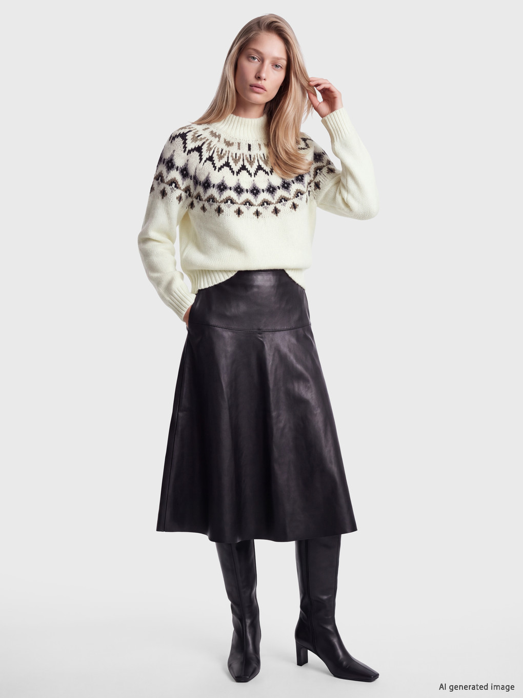Mock Neck Patterned Women's Knitwear Sweater-1