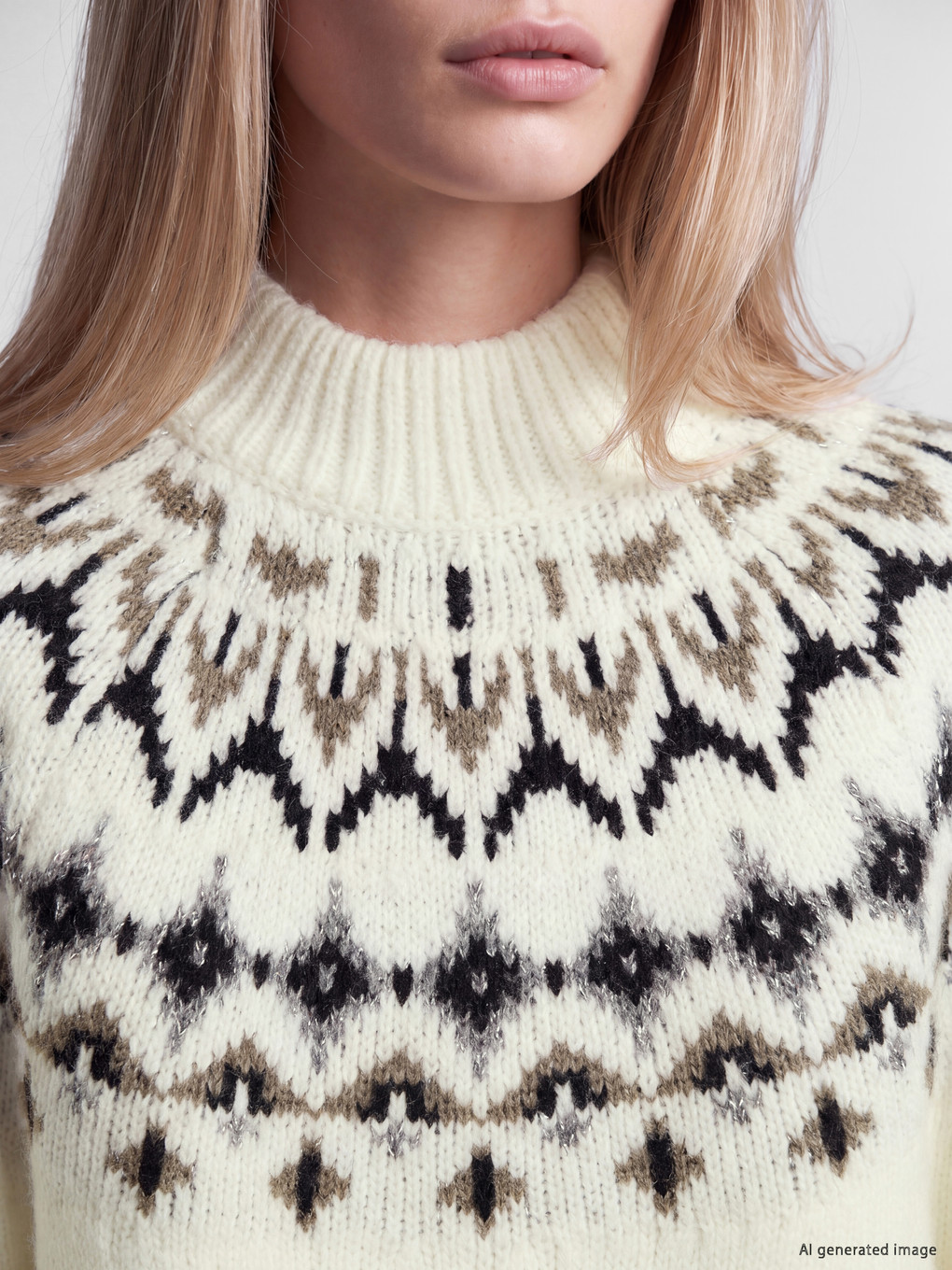 Mock Neck Patterned Women's Knitwear Sweater-2