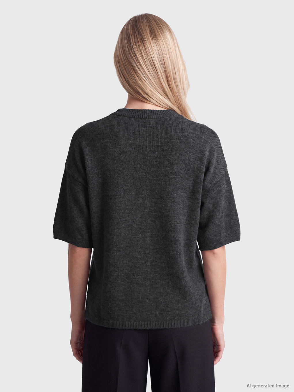 Gri Taşlı Oversize Kadın Triko Kazak-3