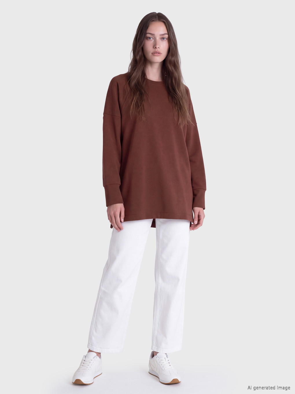 Kahverengi Soft Touch Kadın Sweatshirt Tunik-1