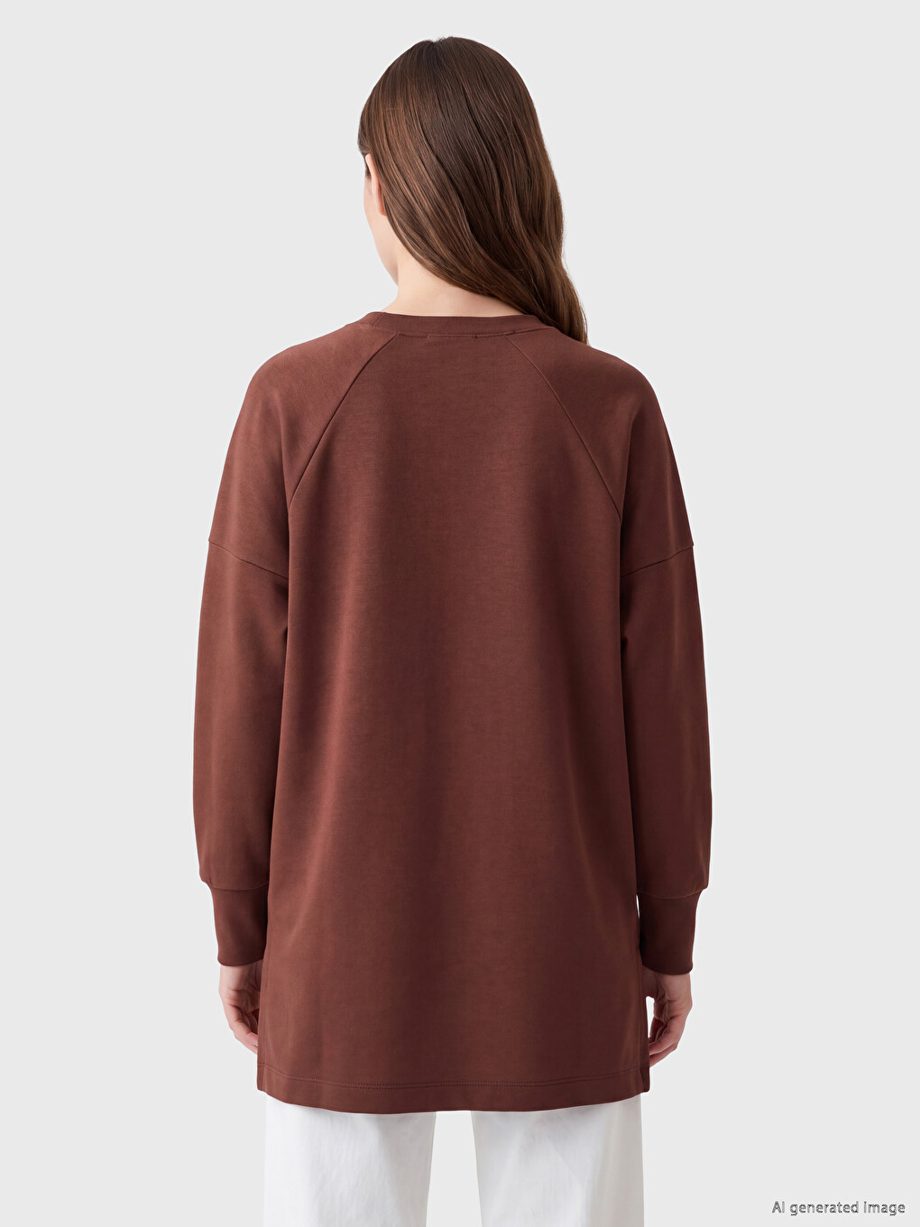 Kahverengi Soft Touch Kadın Sweatshirt Tunik-3