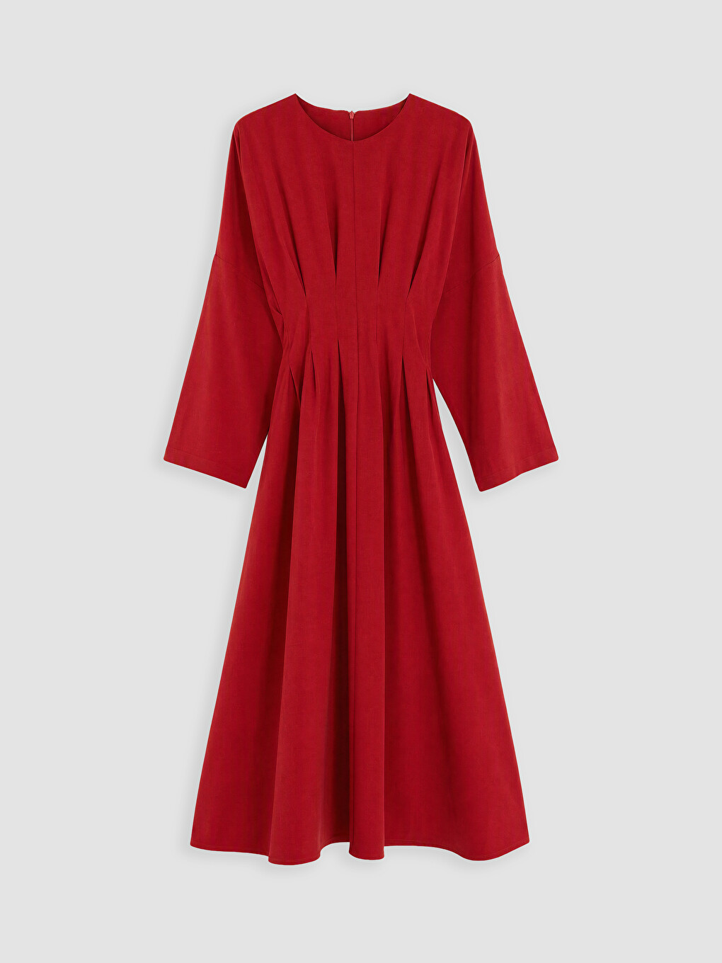 Kırmızı Peplum Keten Karışımlı Pileli Elbise